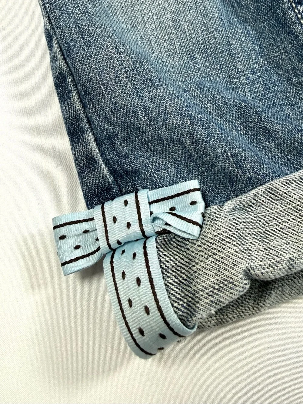 GYMBOREE Vintage Toddler Girl Denim Bow Applique Roll Cuff Y2K-Inspired Jeans 2T